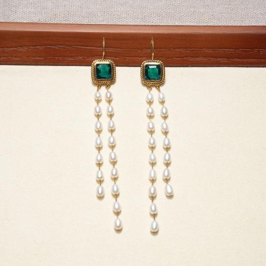 北京仓｜Chan Luu-GENEVA-淡水珍珠 祖母绿水晶 耳环［美国设计师］ 商品图1