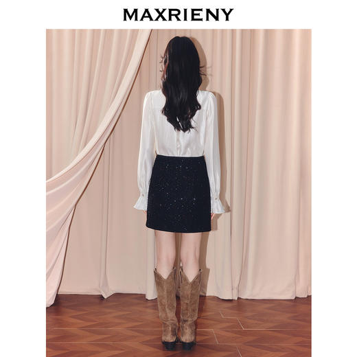 MAXRIENY优雅复古小香风收腰短款小A半裙25秋款烫钻a字高腰短裙(货号:MF86SK504) 商品图3