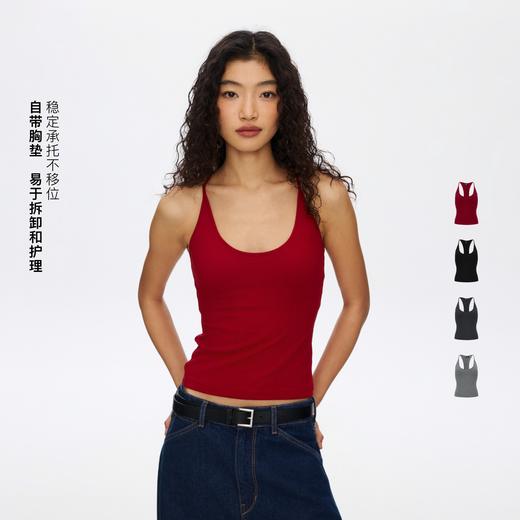oneup可拆卸胸垫弹力挂脖吊带背心 商品图0