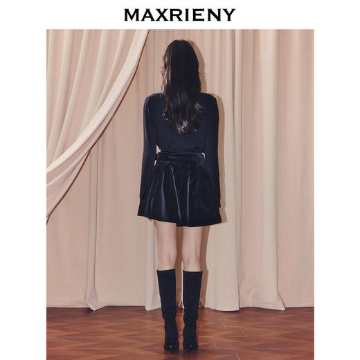 MAXRIENY法式复古气质半裙高腰丝绒短裙黑色压褶伞裙(货号:MF86SK507) 商品图2