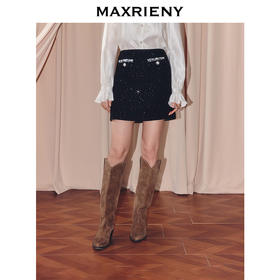 MAXRIENY优雅复古小香风收腰短款小A半裙25秋款烫钻a字高腰短裙(货号:MF86SK504)