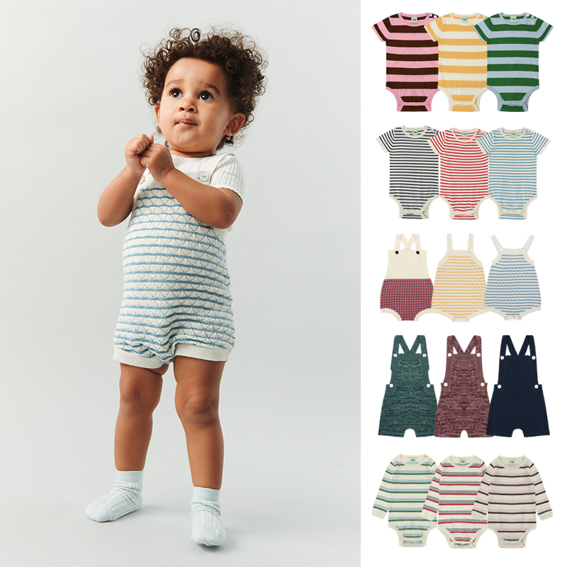 FUB 26SS新品 宝宝儿童春夏有机绵连体衣爬服背带短裤