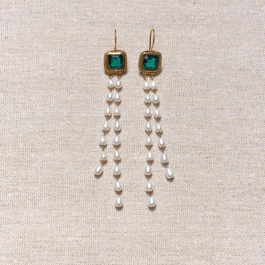 北京仓｜Chan Luu-GENEVA-淡水珍珠 祖母绿水晶 耳环［美国设计师］ 商品图3