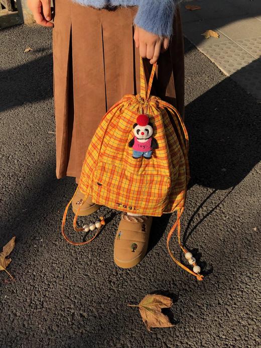 Tagi 珍珠亚克力串珠复古抽绳双肩包 柑橘饼干 可爱抽绳帆布包大容量双肩包 商品图4