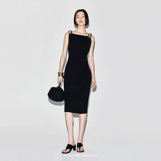 【夜色贝语】贝壳样式金属装饰露背修身连衣裙 商品图1