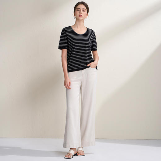 EITIE爱特爱舒适直筒阔腿高腰显瘦麻感高级通勤休闲裤2026夏新款B2605214 商品图3