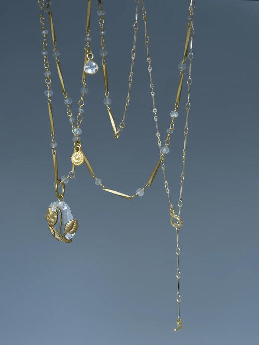 在途4周到｜Monshiro-pansy-三色堇 白色托帕石 项链 长款［日本设计师］ 商品图1