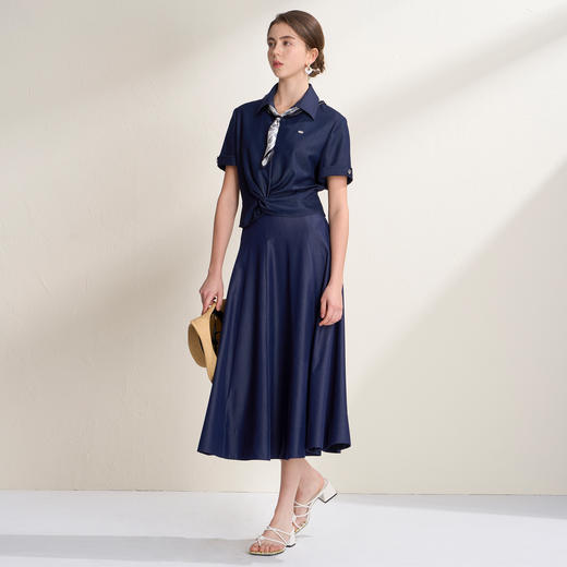 EITIE爱特爱时尚显瘦伞裙仿牛仔轻薄舒适过膝半身裙2026夏季新款B2606216 商品图3