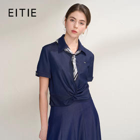 EITIE爱特爱扭结显瘦气质短款翻领短袖衬衫舒适上衣2026夏季新款B2613222