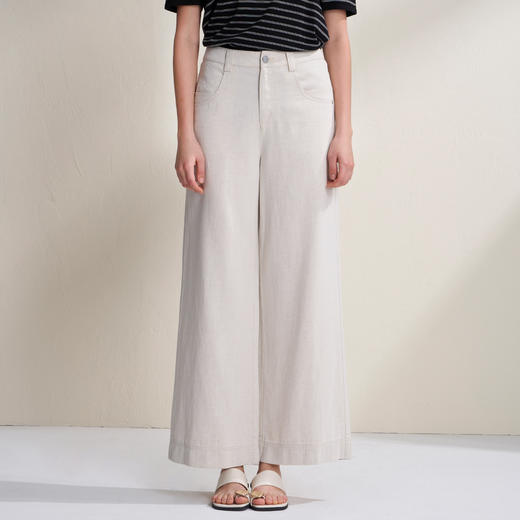 EITIE爱特爱舒适直筒阔腿高腰显瘦麻感高级通勤休闲裤2026夏新款B2605214 商品图2