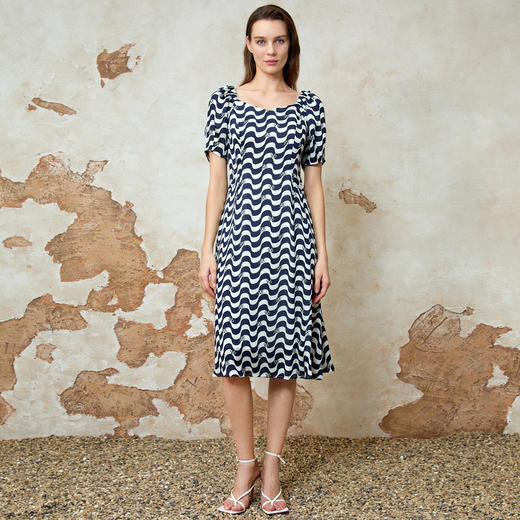 EITIE爱特爱夏季新款气质收腰显瘦通勤百搭a字印花连衣裙8207913 商品图1