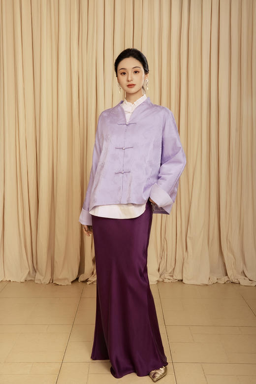 盛唐婧 |金鱼提花一字扣外套-紫色 商品图3