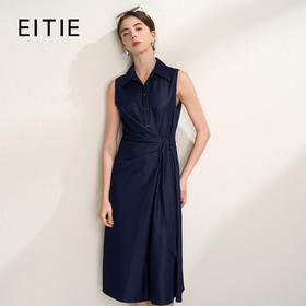 EITIE爱特爱气质翻领干练无袖不对称收腰仿牛仔连衣裙2026夏新款B2607230