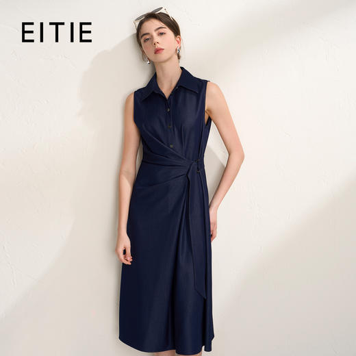 EITIE爱特爱气质翻领干练无袖不对称收腰仿牛仔连衣裙2026夏新款B2607230 商品图0