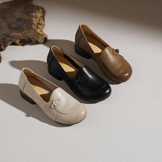 【牛皮革】西村名物2026年春季新款舒适低跟纯色软面浅口单鞋妈妈鞋X26AE18001 商品图0