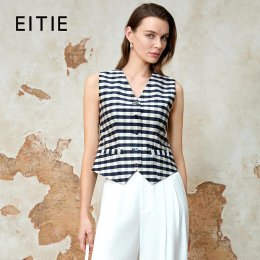 EITIE爱特爱夏季新款气质V领显瘦修身无袖百搭上衣8213902 商品图0