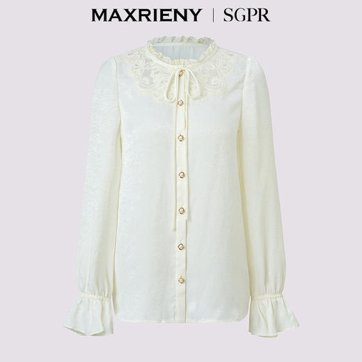 天虹玛克门店发货:半高领白色衬衫2026年春季新款绣花系带衬衣法式优雅上衣(货号:MU86TP759) 商品图4