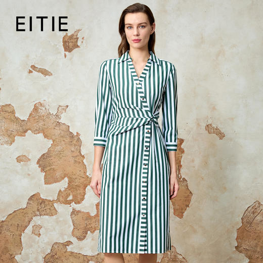 EITIE爱特爱春季新款条纹撞色v领收腰通勤显瘦连衣裙8107810 商品图0