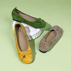 【羊皮绒面】西村名物2026年春季新款舒适平底蝴蝶结饰扣优雅百搭浅口单鞋X26AE16941