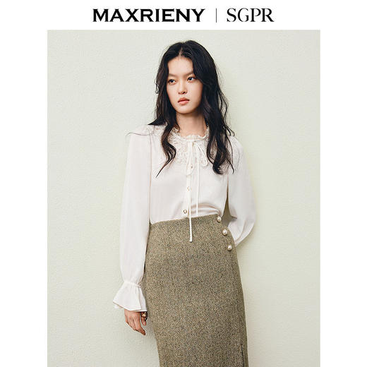 天虹玛克门店发货:半高领白色衬衫2026年春季新款绣花系带衬衣法式优雅上衣(货号:MU86TP759) 商品图2