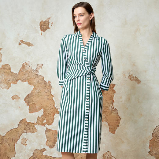 EITIE爱特爱春季新款条纹撞色v领收腰通勤显瘦连衣裙8107810 商品图2