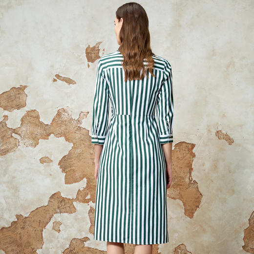 EITIE爱特爱春季新款条纹撞色v领收腰通勤显瘦连衣裙8107810 商品图4