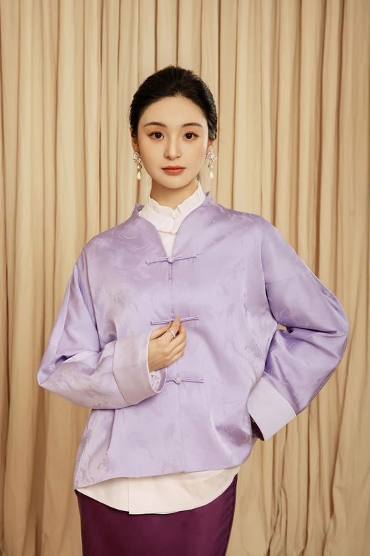 盛唐婧 |金鱼提花一字扣外套-紫色 商品图1