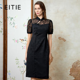 EITIE爱特爱新中式立领修身显瘦蕾丝蕾丝拼接连衣裙春季新款8107833