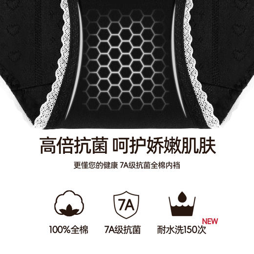 3条98元好奇蜜斯蕾丝三角内裤女低腰抗菌纯棉裆纯欲透气性感舒适-玛丽恩内裤 商品图2