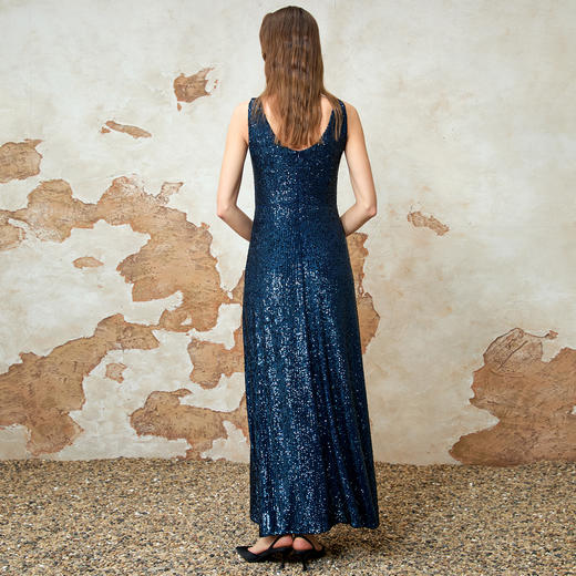 EITIE爱特爱重工亮片修身优雅气质V领无袖礼服连衣裙夏新款8277909 商品图5