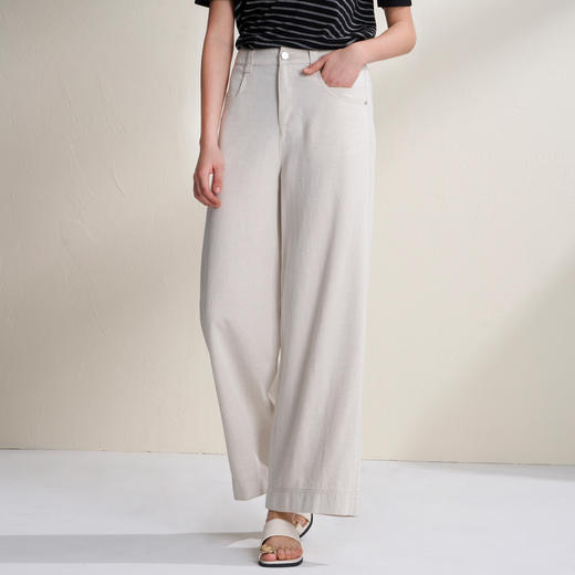 EITIE爱特爱舒适直筒阔腿高腰显瘦麻感高级通勤休闲裤2026夏新款B2605214 商品图1