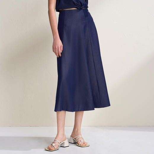 EITIE爱特爱时尚显瘦伞裙仿牛仔轻薄舒适过膝半身裙2026夏季新款B2606216 商品图1