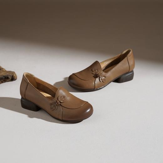 【牛皮革】西村名物2026年春季新款舒适低跟纯色软面浅口单鞋妈妈鞋X26AE18001 商品图6