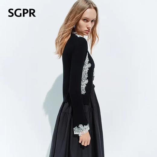 天虹玛克门店发货：蕾丝拼接针织开衫上衣（货号：MU80JA035A9001） 商品图1