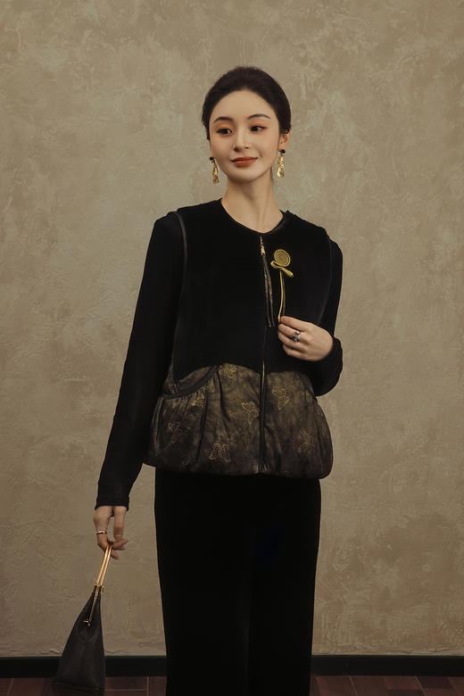 盛唐婧 | 轻奢老钱风香云纱拼羊毛马甲 商品图0