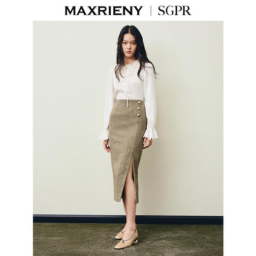 天虹玛克门店发货:半高领白色衬衫2026年春季新款绣花系带衬衣法式优雅上衣(货号:MU86TP759) 商品图1