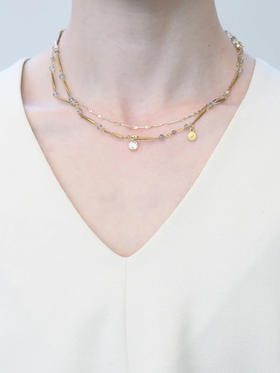 在途4周到｜Monshiro-pansy-三色堇 白色托帕石 项链 长款［日本设计师］