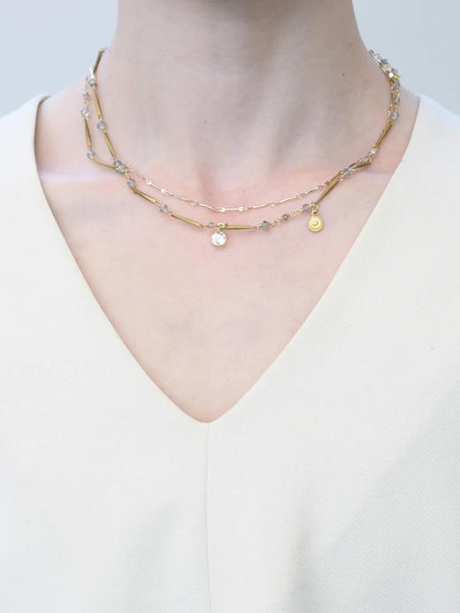 在途4周到｜Monshiro-pansy-三色堇 白色托帕石 项链 长款［日本设计师］ 商品图0