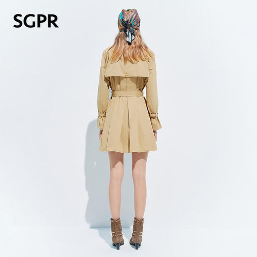 天虹玛克门店发货：卡其色风衣女中长款2026年春季新款收腰翻领钉珠纯棉外套(货号:MU80WB002) 商品图3