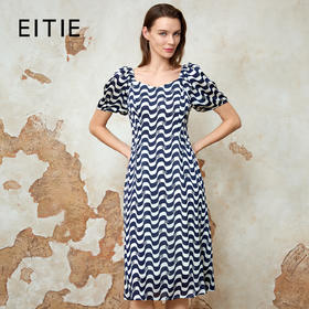 EITIE爱特爱夏季新款气质收腰显瘦通勤百搭a字印花连衣裙8207913