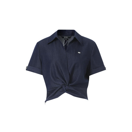 EITIE爱特爱扭结显瘦气质短款翻领短袖衬衫舒适上衣2026夏季新款B2613222 商品图5