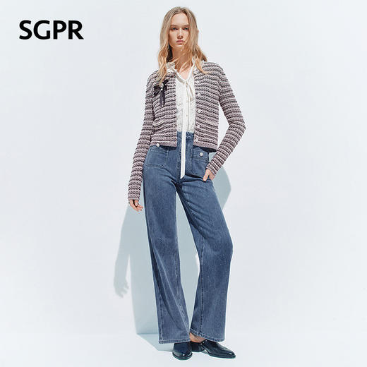 天虹玛克门店发货：【SGPR】粉色条纹小香风外套2026年春季新款蝴蝶结圈圈纱短外套(货号:MU80JA019) 商品图1