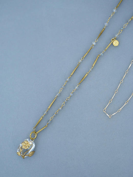 在途4周到｜Monshiro-pansy-三色堇 白色托帕石 项链 长款［日本设计师］ 商品图2