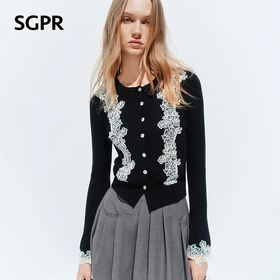 天虹玛克门店发货：蕾丝拼接针织开衫上衣（货号：MU80JA035A9001）