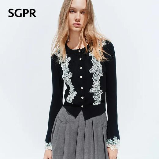 天虹玛克门店发货：蕾丝拼接针织开衫上衣（货号：MU80JA035A9001） 商品图0