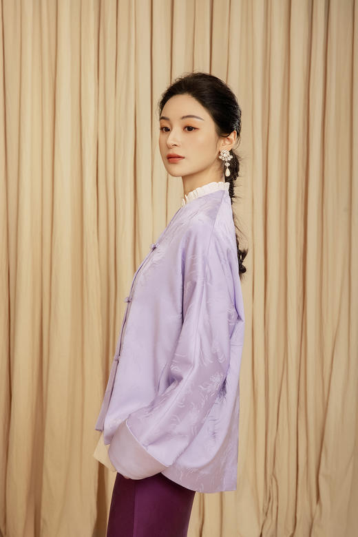 盛唐婧 |金鱼提花一字扣外套-紫色 商品图2