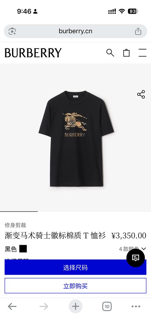 BUR新款渐变格纹战马印花T恤 黑白两个色 经典常规合身版型 男女同款 商品图1