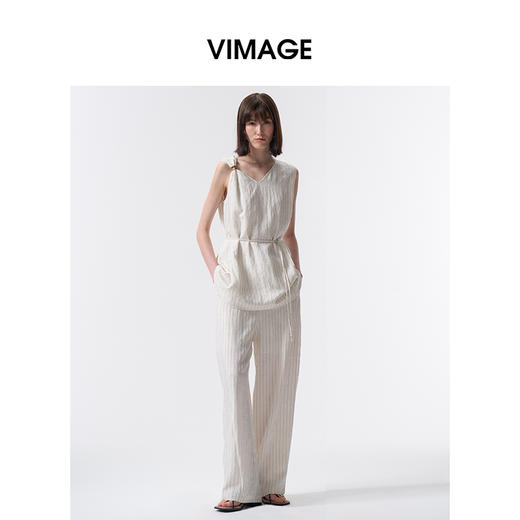VIMAGE纬漫纪2026夏季新款条纹修身收腰无袖显瘦百搭上衣V2513224 商品图0