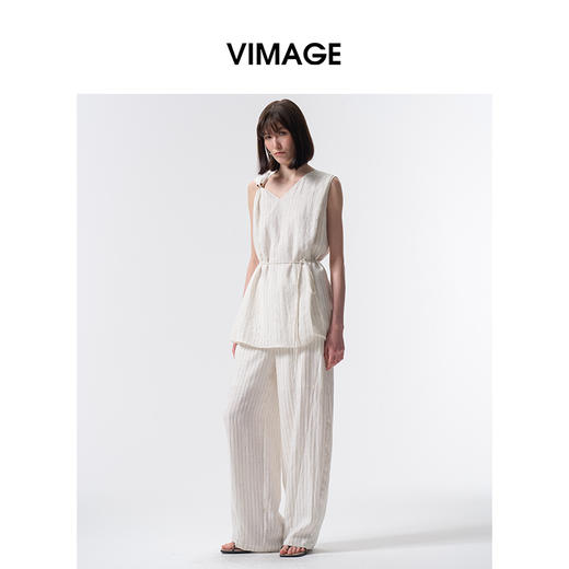 VIMAGE纬漫纪2026夏季新款条纹修身收腰无袖显瘦百搭上衣V2513224 商品图1