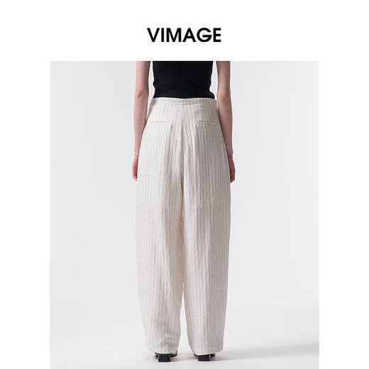 VIMAGE纬漫纪2026夏季新款撞色竖条纹显瘦高腰阔腿休闲长裤V2505219 商品图4